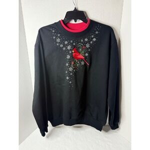 Trilogy by Morning Sun Black Cardinal Snowflake Mock Neck Sweatshirt Large